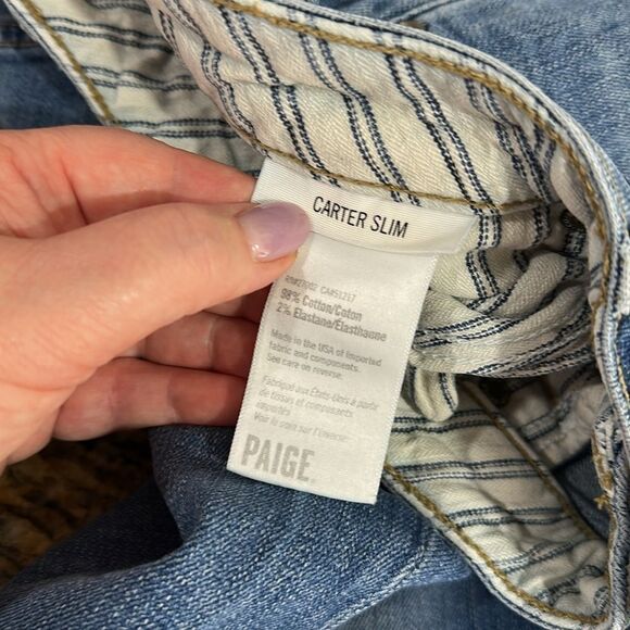 Paige Carter Slim Mid Rise Distressed Cotton Blend Blue Jeans Size 30 - Picture 7 of 11